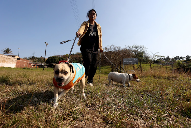 Nicole Moonsamy after vaccinating her dogs Hopepug and Phoebe, both Jack Russell-type terriers.