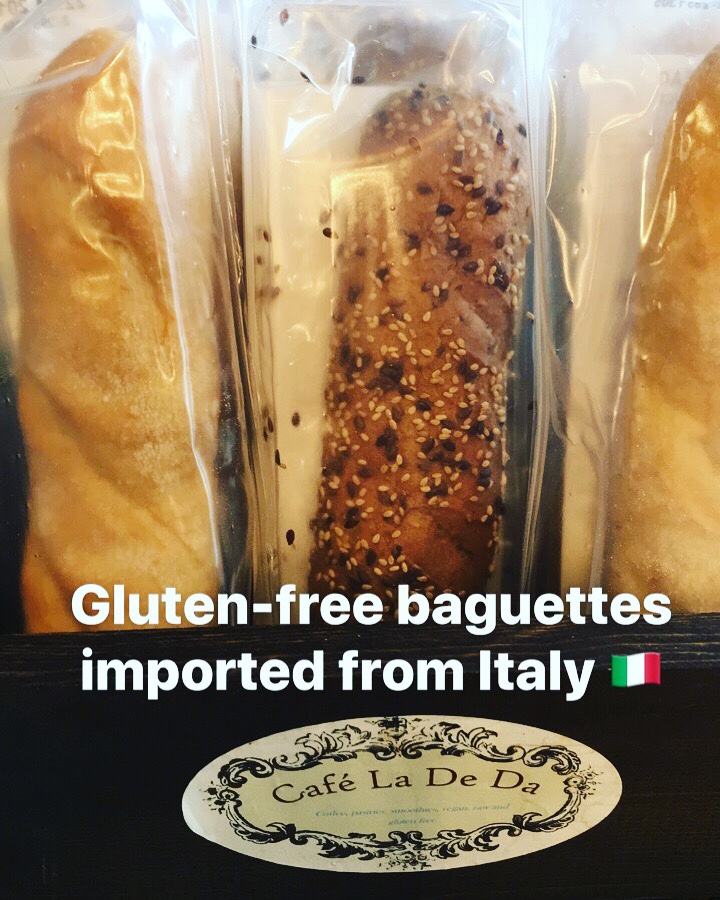 Organic gluten-free baguettes for sale at CafeLaDeDa. Made with wholesome ingredients. Imported from Milan Italy 732-851-2677