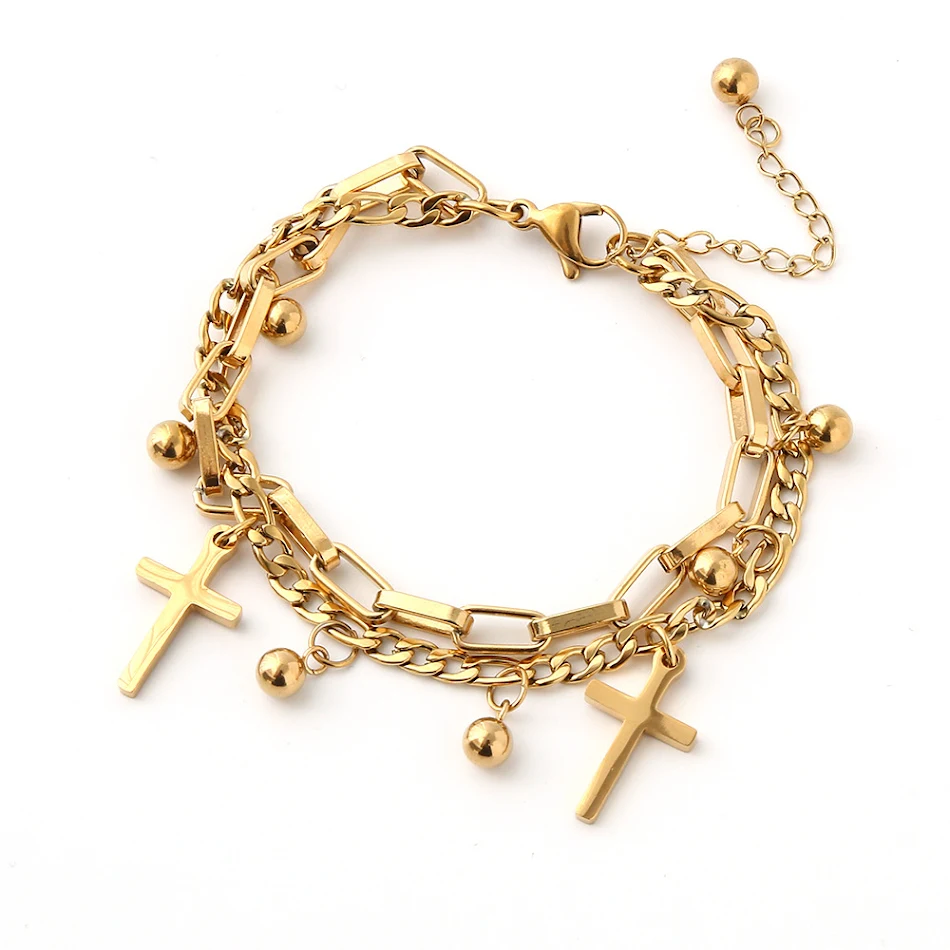 Roestvrijstalen kruis multilayer armband Stijlvolle heren- of damesarmband, waterbestendig, perfect cadeau.