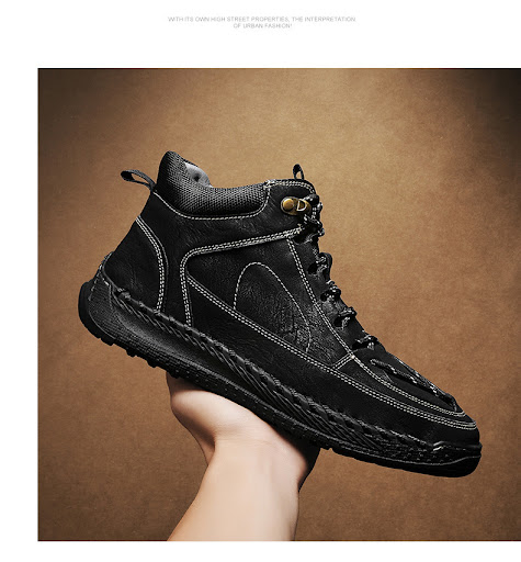 Title 14, High-End Leather Martin Boots Mens Versatile H...