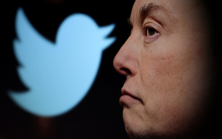 Twitter logo and a photo of Elon Musk.