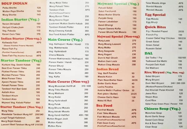 Mejwani9  menu 