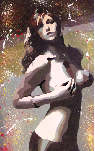 Dream girl technique de pochoir, artiste barre virginie peinture acrylique