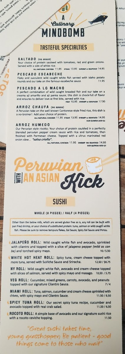 GF menu, side b