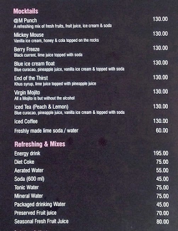 Cocoon Hotel menu 