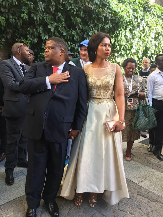 Energy Minister David Mahlobo and his wife Nompumelelo on the red carpet ahead of the state of the nation address in Cape Town on 16 February 2018.