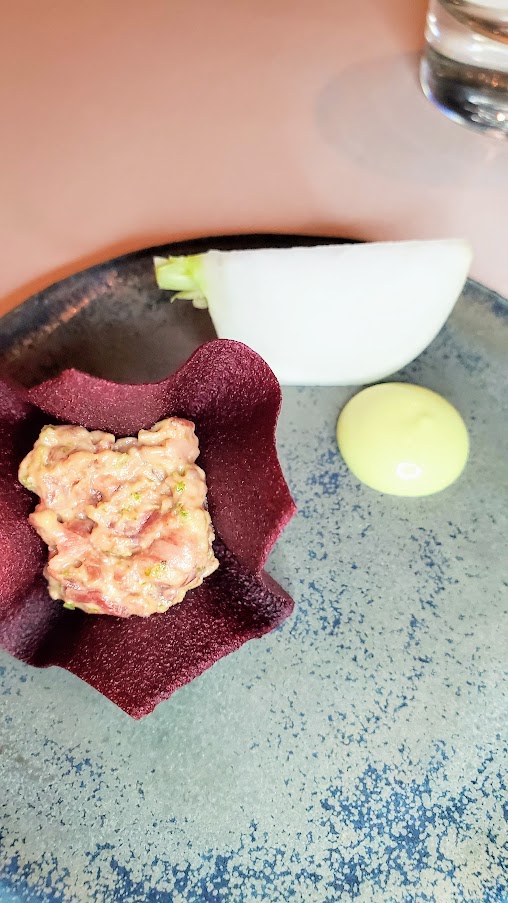 Chef's Menu Experience at Castagna: The signature Beet Chip with tartare and Tokyo turnip with tarragon aioli