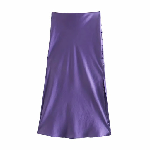 Title 9, Ladies Fashion Buttoned Slit Satin Skirt Achiev...