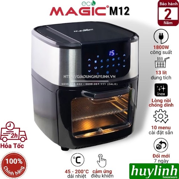 Nồi Chiên Không Dầu Điện Tử Magic Eco M13 - Dung Tích 13 Lít - 10 Chức Năng Cài Sẵn - Hàng Chính Hãng