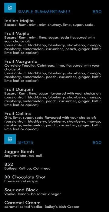 The Blue Bar, Taj Diplomatic Enclave menu 