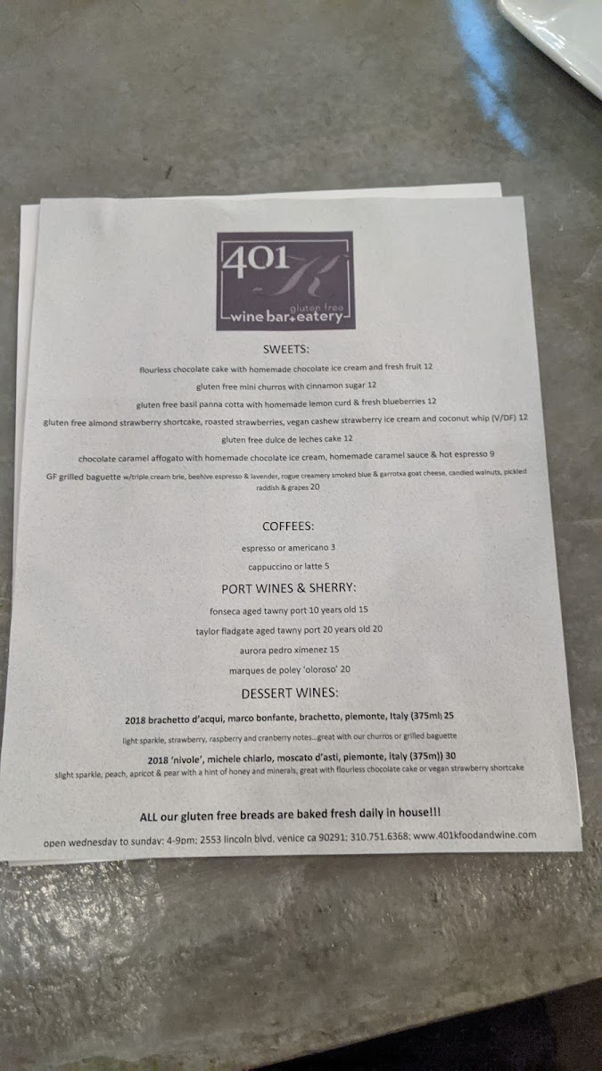 401k food and wine gluten-free menu