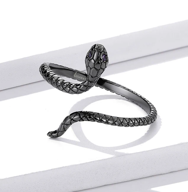 Title 2, Sterling Silver Snake Ring Black Gold Plated Zi...