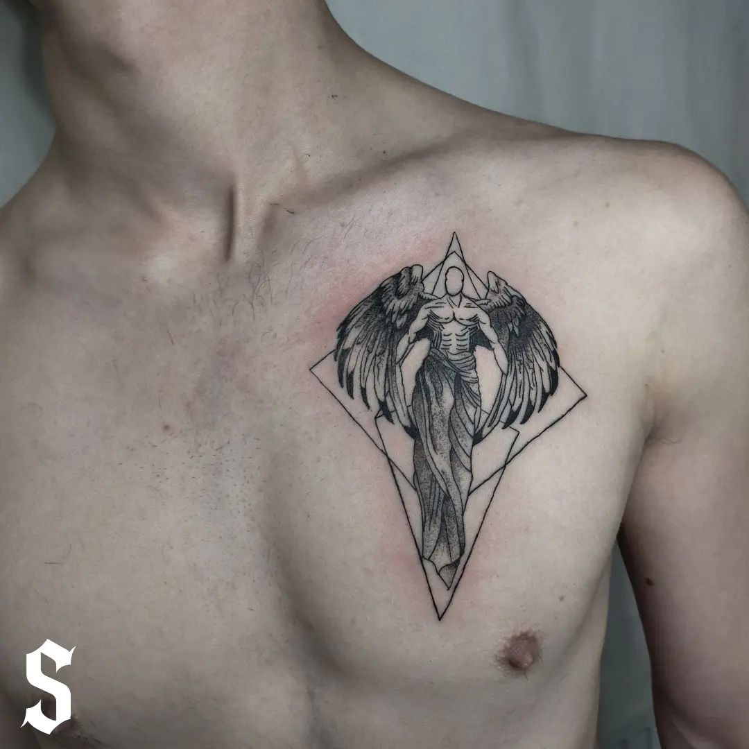 Geometric Guardian Angel Tattoo