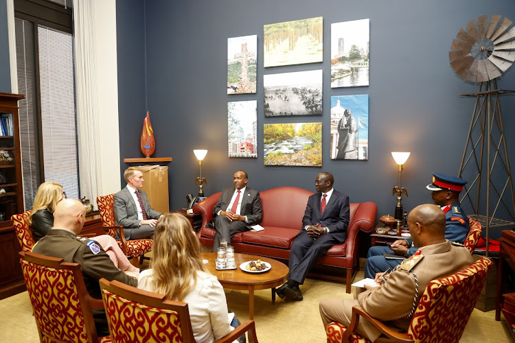 Defence CS Aden Duale during a meeting with Senator James Lankford and other officials in Washington D.C. on February 6, 2024.