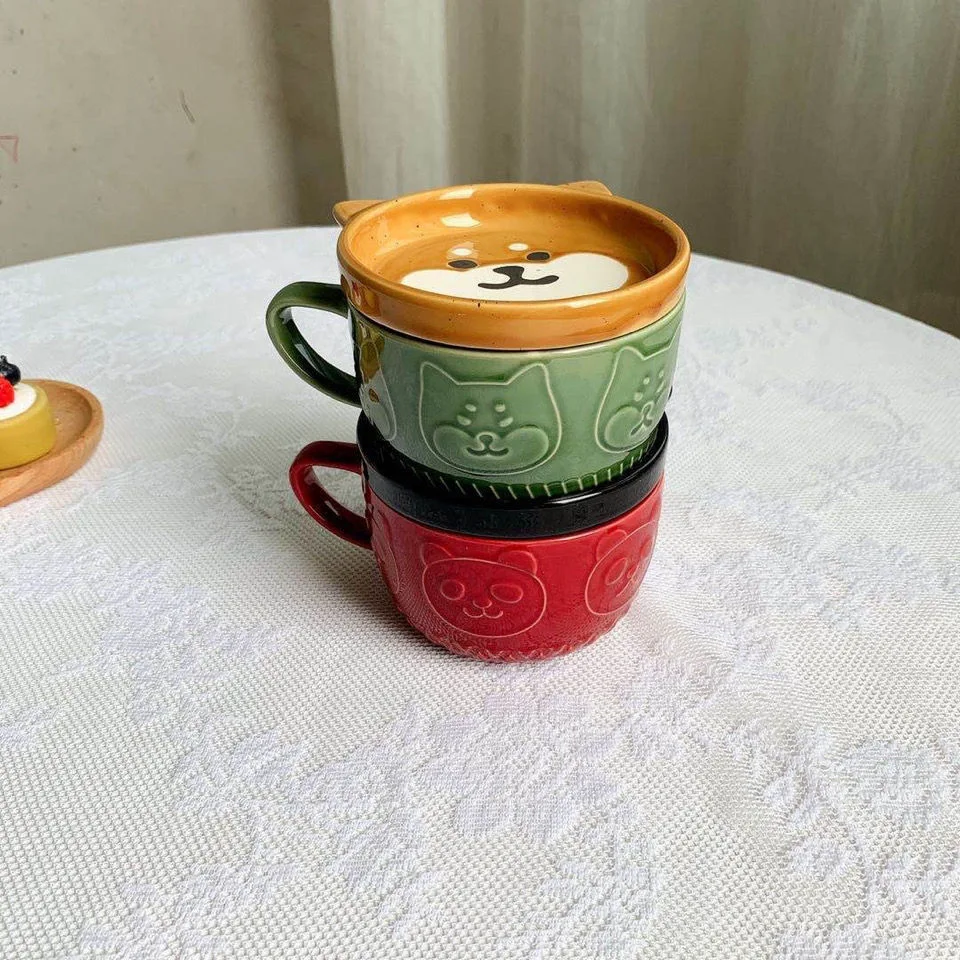 Title 3, Caneca de cerâmica Panda Shiba Inu com tampa Sa...