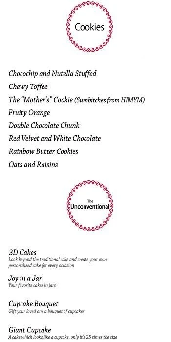 The Next Door Baker menu 