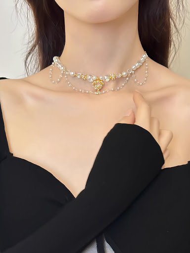 Title 6, Light Luxury Double-layer Pearl Crystal Heart T...