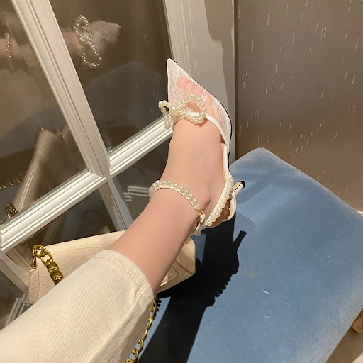 Title 12, New Pointed White Pearl Lace Stiletto Sandals f...