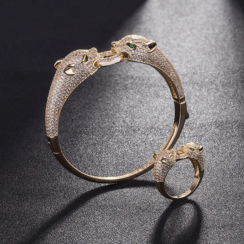 Title 7, Diamond Studded Double Headed Leopard Bracelet