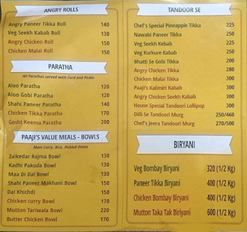 Angry Paaji menu 