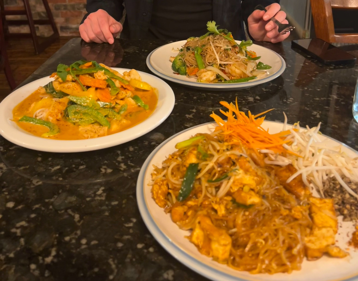 Front pad thai, middle panang noodle, back pad kee mao adjusted to be gf