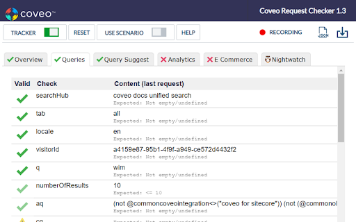 Coveo Request Checker