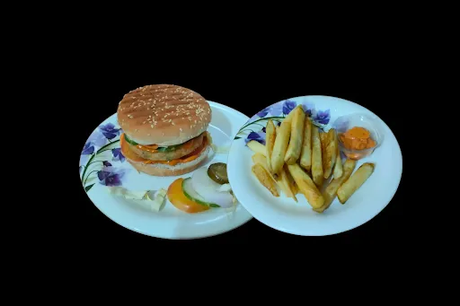 Chicken Burger With French Fries