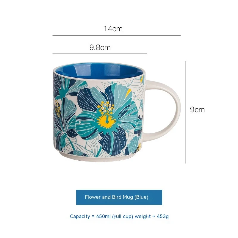 Caneca de cerâmica Flower Glaze, grande capacidade para uso doméstico, ideal para café da manhã. Beba com estilo e aproveite cada gole.