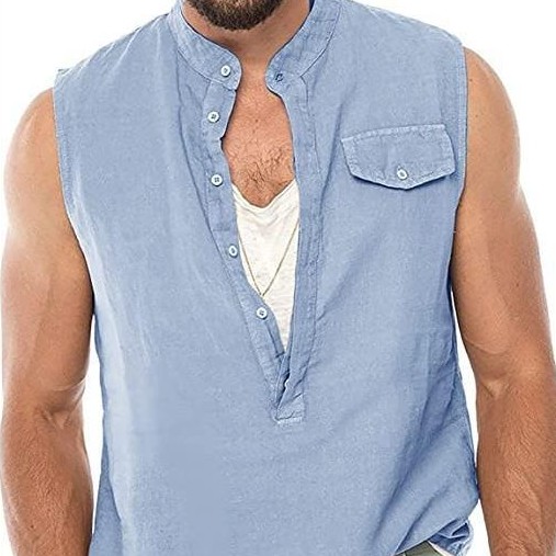Title 2, Cotton and Linen Camisole Standing Neck Loose S...