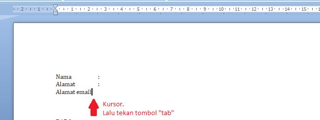 Letakkan kursor dan tekan tombol tab saat melurukan titik dua di word