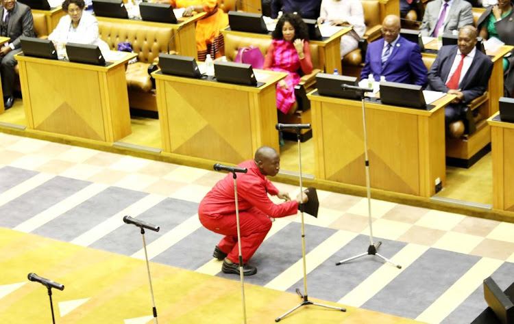 Julius Malema does the vosho in the National Assembly ahead of being sworn in as an MP on May 22 2019.