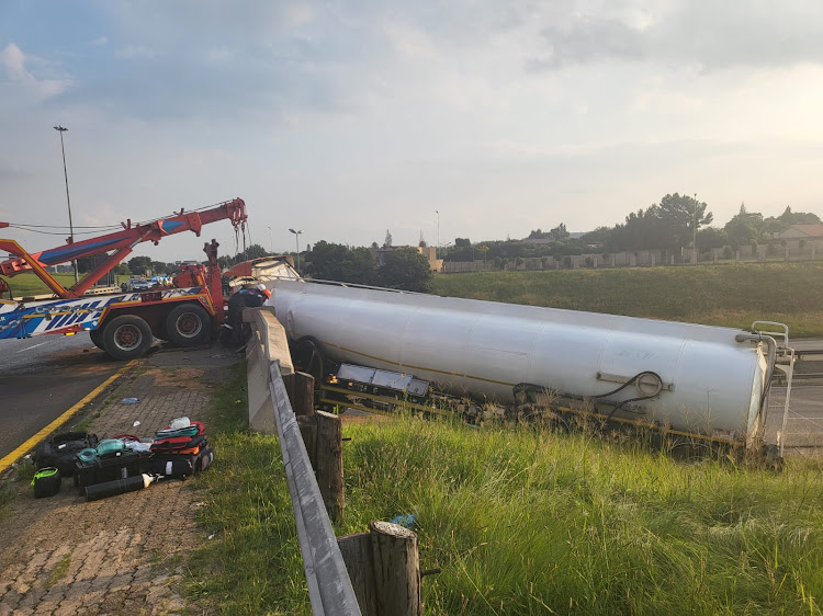 The scene of the diesel tanker crash on Saturday