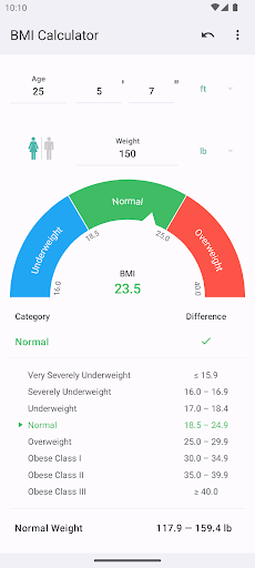 Screenshot BMI Calculator