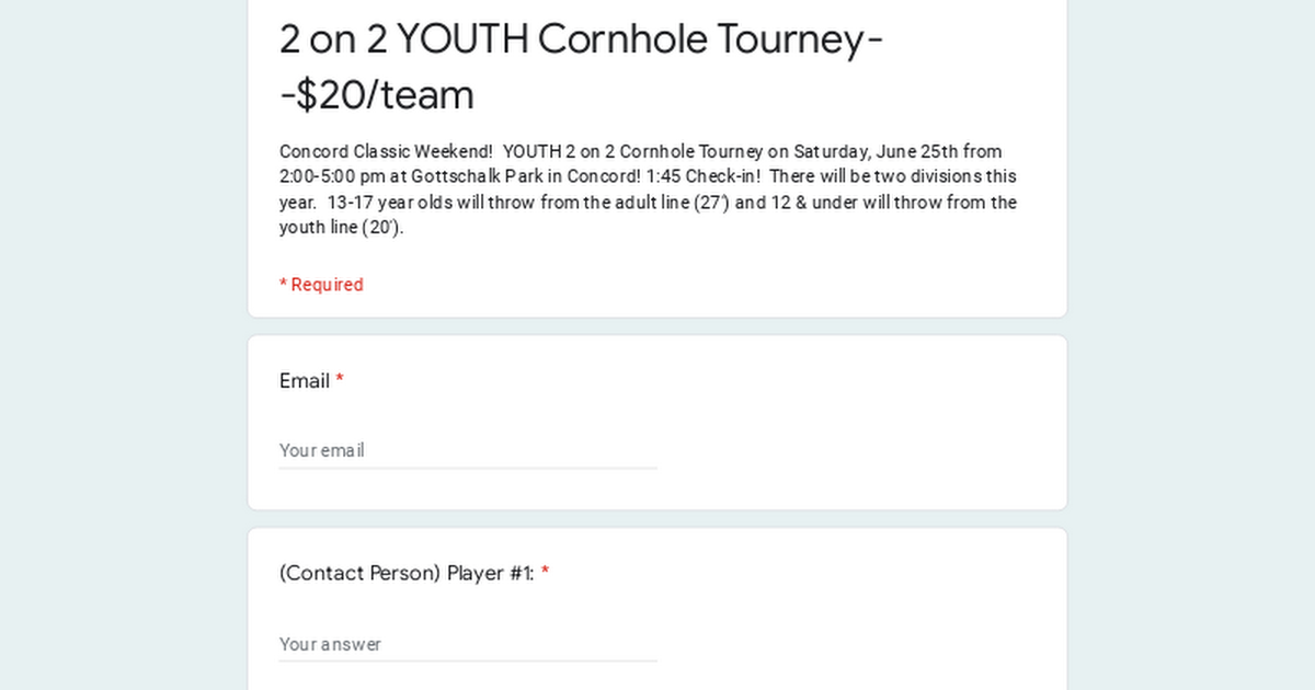 2 on 2 YOUTH Cornhole Tourney--$20/team