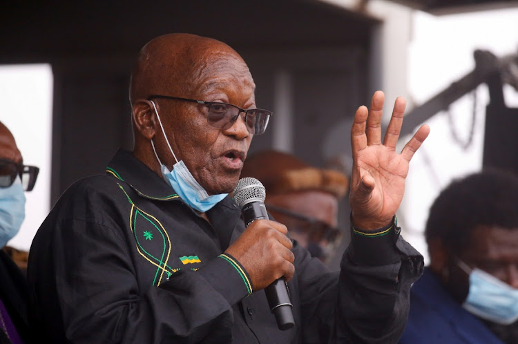 Former president Jacob Zuma speaks to supporters in Nkandla, July 4 2021. Picture: REUTERS/ROGAN WARD