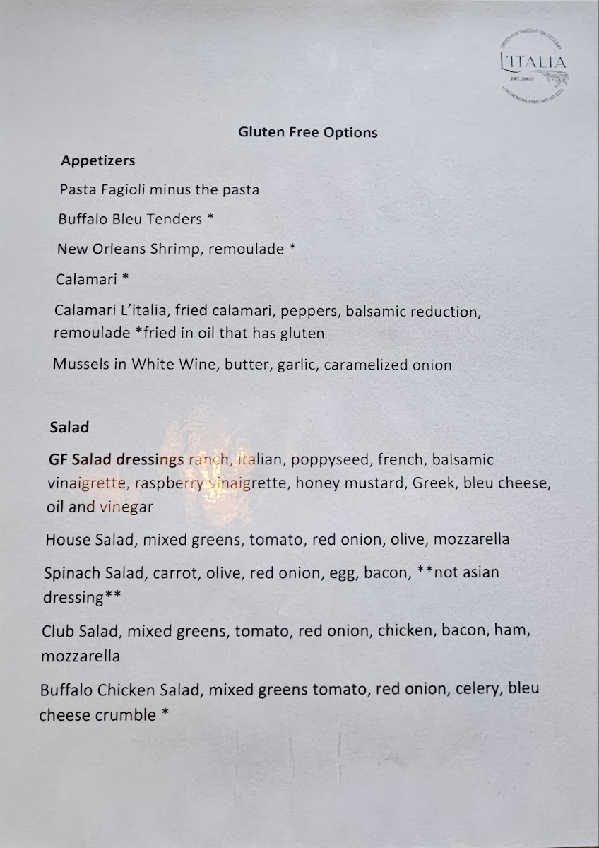 Gluten Free Options (Front)