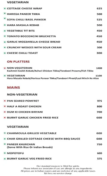 Easy, Vivanta By Taj menu 