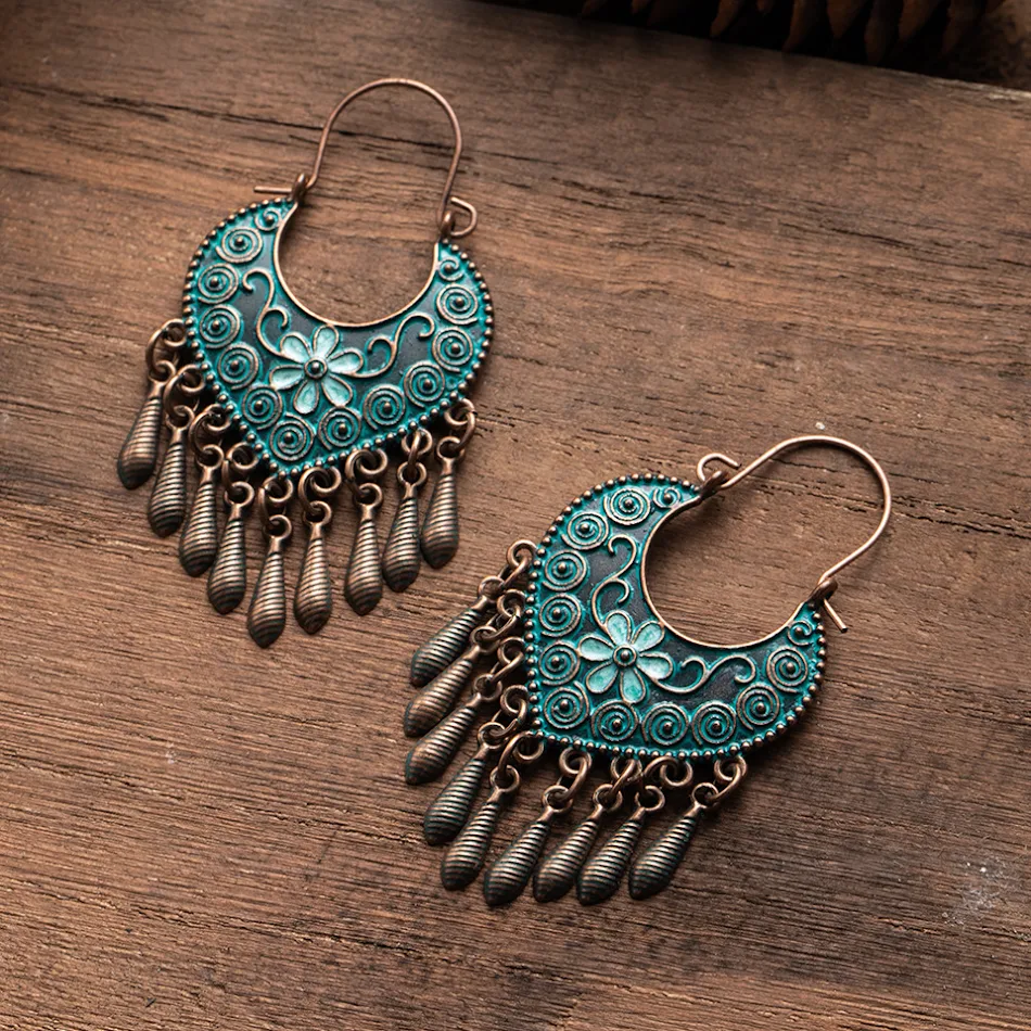 Brincos femininos retrô estilo étnico boêmio, longos e exagerados, moda fashionista, estilo 