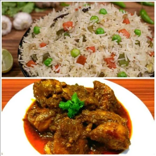 Veg Fried Rice With Chicken Kasha [2 Pieces]