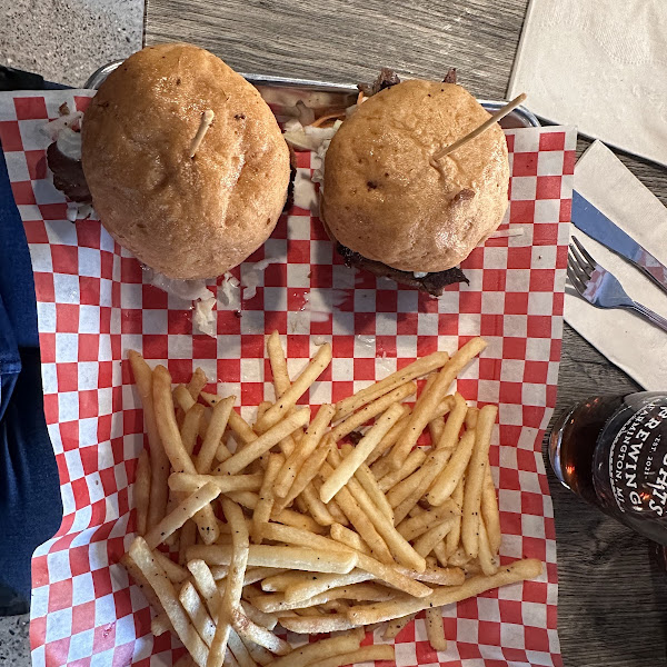 Sliders with brisket and fries!! One slider was filling enough. Come hungry!