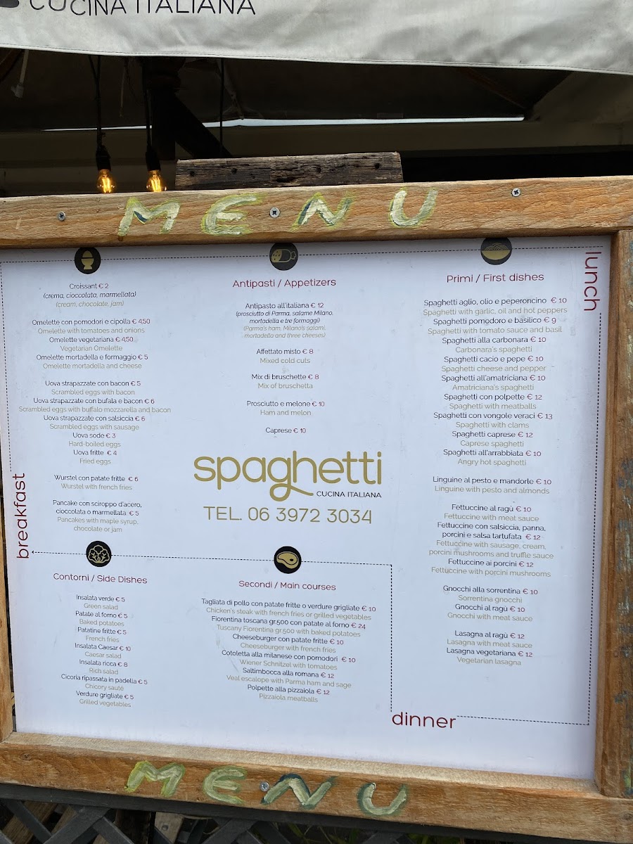 Spaghetti gluten-free menu