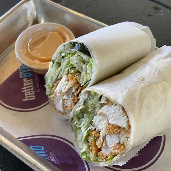 Gluten free fried chicken sandwich in a gf wrap