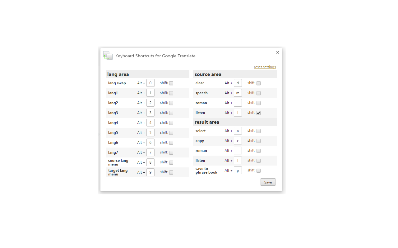 Keyboard Shortcuts for Google Translate Preview image 1