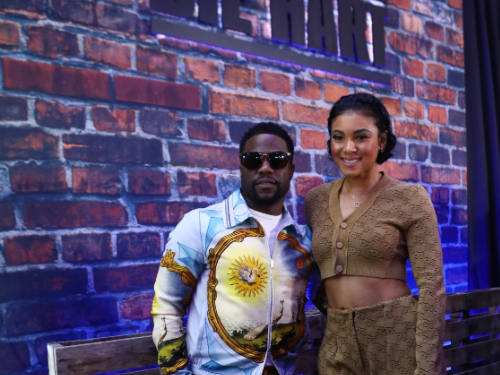 American comedian and actor Kevin Hart with his wife Eniko on the black carpet at the premiere of his movie 'Die Hart' at Montecasino.