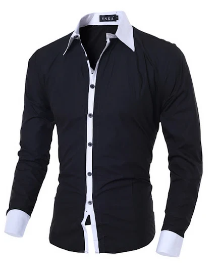 Mens Stripes Shirts Long Sleeved Slim White Social Shirts... - 1