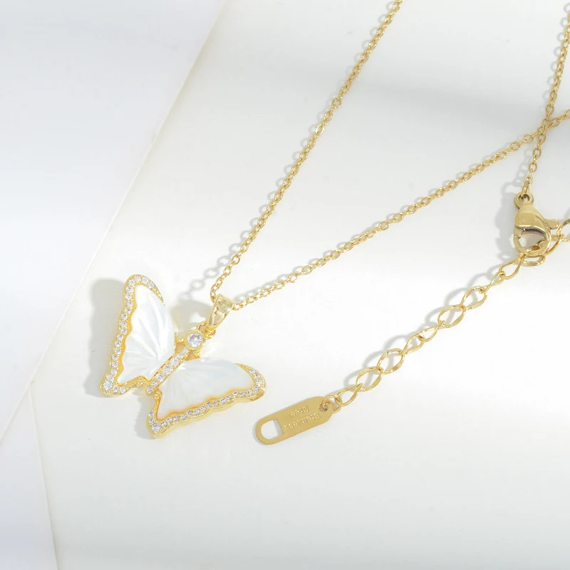 Title 4, Natuurlijke schelp vlinder ketting met micro-in...