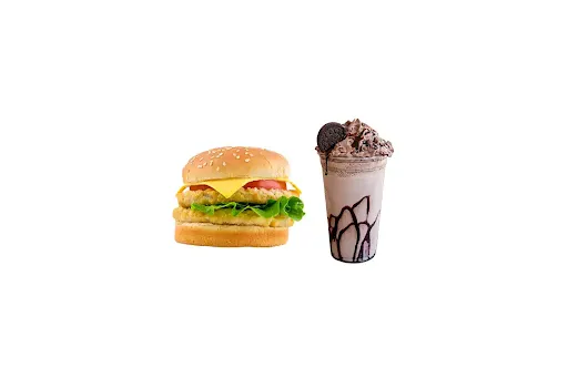 Veg Cheese Burger And Creamy Cold Coffee