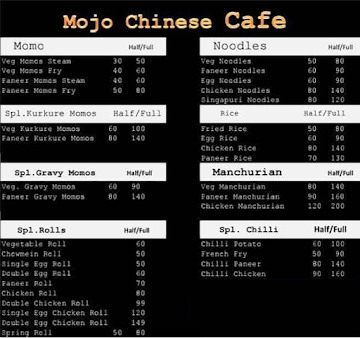 Mojo Chinese Cafe menu 