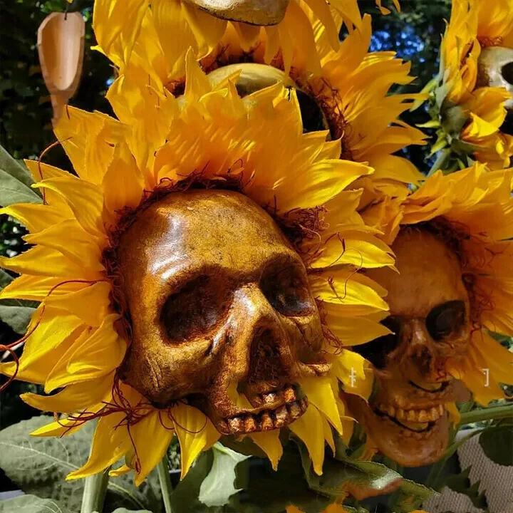 Halloween Schedel Zonnebloem Decoratie, Sfeervolle Tuin- & Huisdecoratie, Kunstbloem.