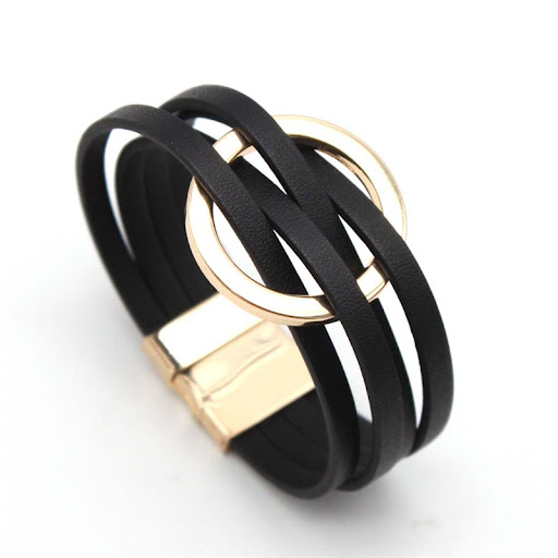 Title 11, Cross Leather Womens Bracelet Metal Big Ring C...